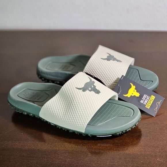 Under Armour UA Project Rock Slides 2.0 Military Green Grey Michelin Gripper 9.5 - Picture 5 of 16